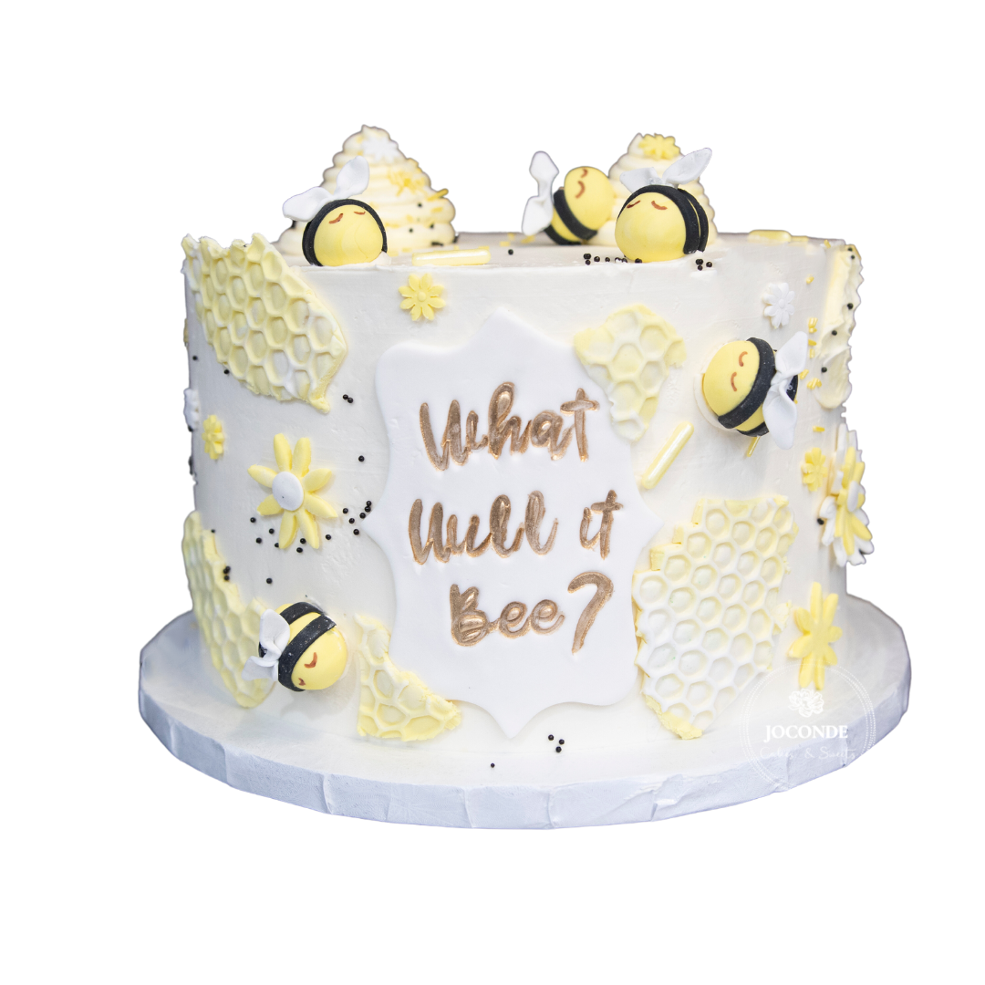 Bee Black Gold Gender Reveal Edible Cake Image